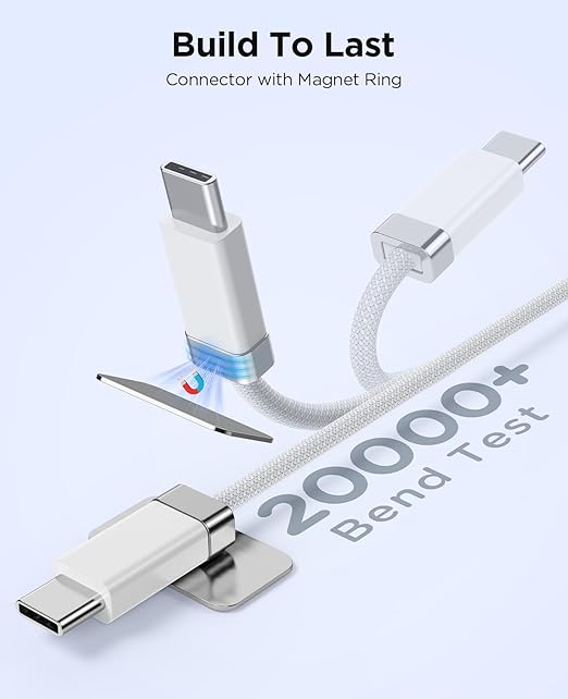 StayCable 5FT USB A to USB C Cable with Built-in Magnetic Holder for Nightstand, Desk and Car, 3A Fast Charging Anti-Fall Cord with 2 Adhesive Metal Plates, Braid Type-C Data Cable for iPhone 17