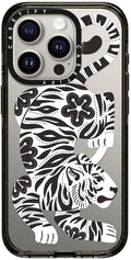 CASETiFY Impact iPhone 15 Pro Case [Slim/Compatible with Magsafe / 8.2 ft. 4X Military Grade Drop Protection] - Silver Tiger - Clear Black
