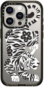 CASETiFY Impact iPhone 15 Pro Case [Slim/Compatible with Magsafe / 8.2 ft. 4X Military Grade Drop Protection] - Silver Tiger - Clear Black