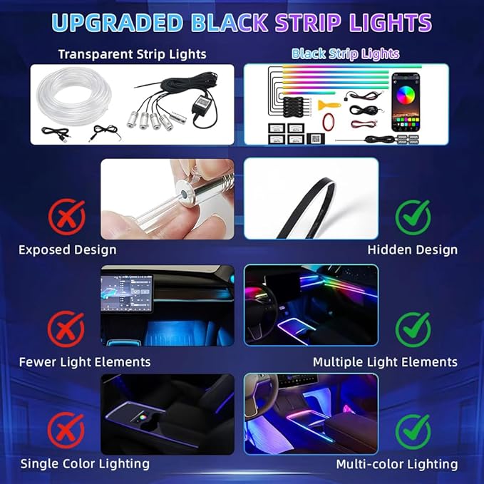 Acrylic Interior Car LED Strip Light, Dreamcolor 10-in-1 RGB Ambient Lighting with APP, 16 Million Colors 175in 600LED Music Sync Lights for Night Driving, Home, Camping & Gift Decor
