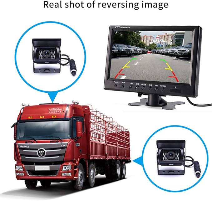 Hodozzy 4 Channel Backup Camera System with 9 Inch Quad Split Screen Monitor, Waterproof Rear View Camera with 18 IR Night Vision, Easy Installation for Truck RV Trailer Vans