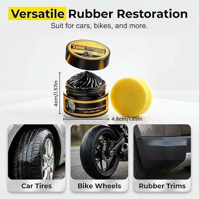 Car Tire Shine with Sponge, Tire Coating Paste Tire Polishing Paste, Long-Lasting Wet Gloss Tire Dressing for Cars Trucks Motorcycles RVs, Easy Apply Wheel Shine (2)