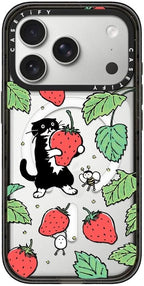 CASETiFY Impact iPhone 17 Pro Case [Slim/Compatible with Magsafe / 8.2 ft. 4X Military Grade Drop Protection] - Strawberry and Mo - Clear Black
