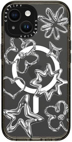 CASETiFY Impact iPhone 15 Case [4X Military Grade Drop Tested / 8.2ft Drop Protection/Compatible with Magsafe] - Chrome Doodles - Clear Black