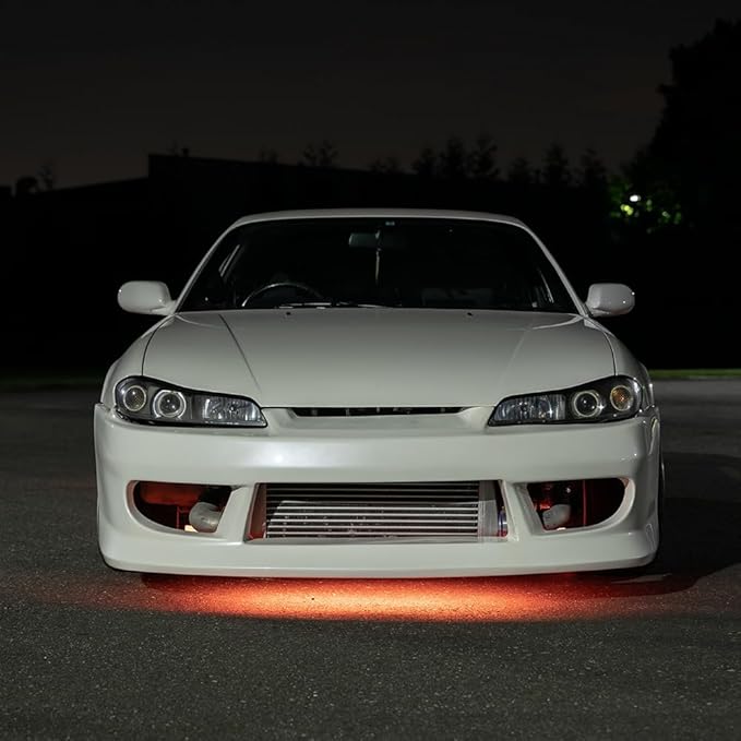 LEDGlow 4pc Orange Flexible Car Slimline LED Underbody Underglow Accent Neon Lighting Kit - 4 Unique Patterns - Water Resistant, Low Profile Tubes - Includes Control Box & Remote