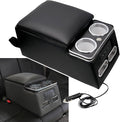 Sporacingrts Center Console Armrest Organizer with LED Light, USB Port, Cup Holders, Armrest, Padded Top Lid - Ideal for Business Upgrade Center Console Organizerand