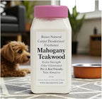 Mahogany Teakwood Carpet Deodorizer Powder – Pet Odor Eliminator & Carpet Freshener, Rugs & Upholstery, Natural Baking Soda Formula, Kid & Pet Friendly, Long Lasting Scent, 16 oz