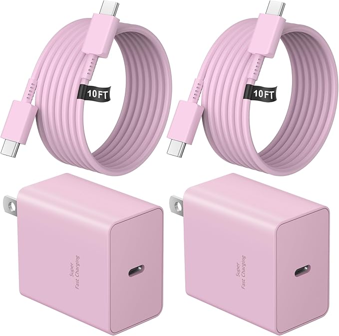 USB C Charger Type C Charger Fast Charging 10FT 45W Samsung Chargers 2-Pack with iPhone Air/17/17 Plus/17 Pro/17 Pro Max/16/16 Plus/16 Pro/16 Pro Max/15/15 Pro Max/iPad Pros/Galaxy S25 S24(Pink)