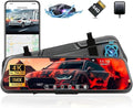 YKT 4K Mirror Dash Cam, Rear View Mirror Camera for Car with 2K Camera and 64GB Card, 10' Touch Screen Front and Rear Dashcam WiFi GPS, Night Vision, G-Sensor, Reverse Assist, 24H Parking Mode