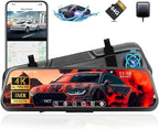 YKT 4K Mirror Dash Cam, Rear View Mirror Camera for Car with 2K Camera and 64GB Card, 10' Touch Screen Front and Rear Dashcam WiFi GPS, Night Vision, G-Sensor, Reverse Assist, 24H Parking Mode