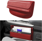 Car Seat Gap Filler Organizer, Leather Vehicle Side Seat Gap Storage Box with Lid for Phone Key Card, L-Capacity Auto Interior Organization, Universal for SUV Sedan Truck (Wine Red)