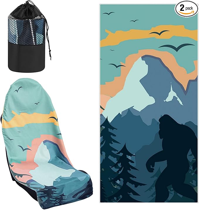 Hahafelt 2 Pack Car Seat Towel Covers with Storage Bag, 63 x 32 Inch Universal Non Slip Waterproof Sweat Protector for Car Truck, Gym Swimming Running, Machine Washable (Sasquatch)