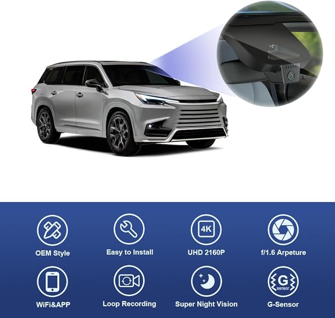Fitcamx 4K Dash Cam Suitable for Lexus TX 2024-2026 TX 350 500h Premium Luxury F Sport, OEM Factory Look, UHD 2160P Video, Built-in WiFi & APP, Loop Recording, G-Sensor, Easy to Install, 64GB Card