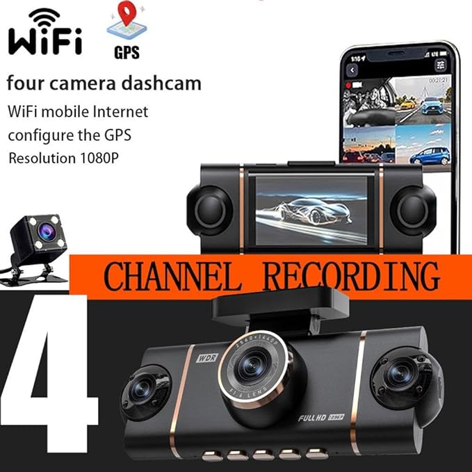 4 Channel Dash Cam for Cars Front Rear Inside & Left Right,360° Dash Cam Front Rear Inside & Left Right, 4K+1080P*3 FHD Car Camera, 5GHz WiFi & App Control,24H Parking Mode,G-Sensor,Loop Recording