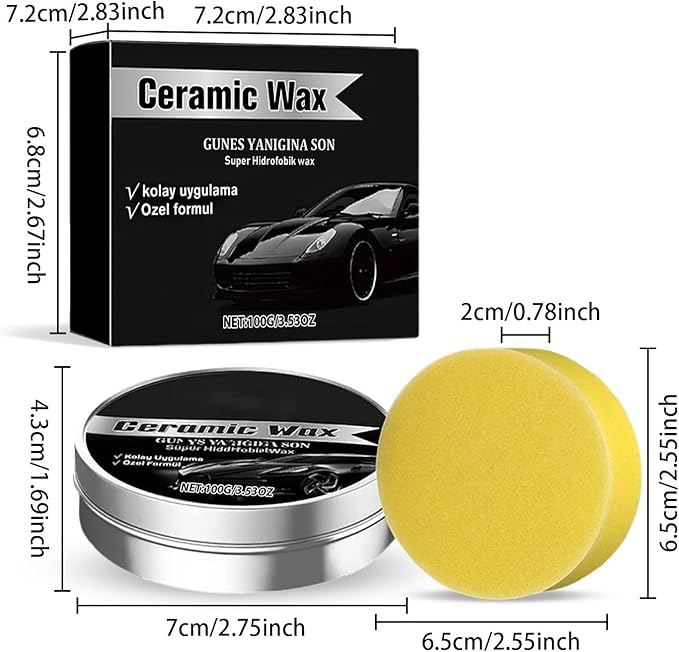 Ceramic Wax Cream for Cars, Strong Protection Car Coating Polishing Wax, Auto Car Scratch Repair Remover Paste with Sponge(2Pcs)