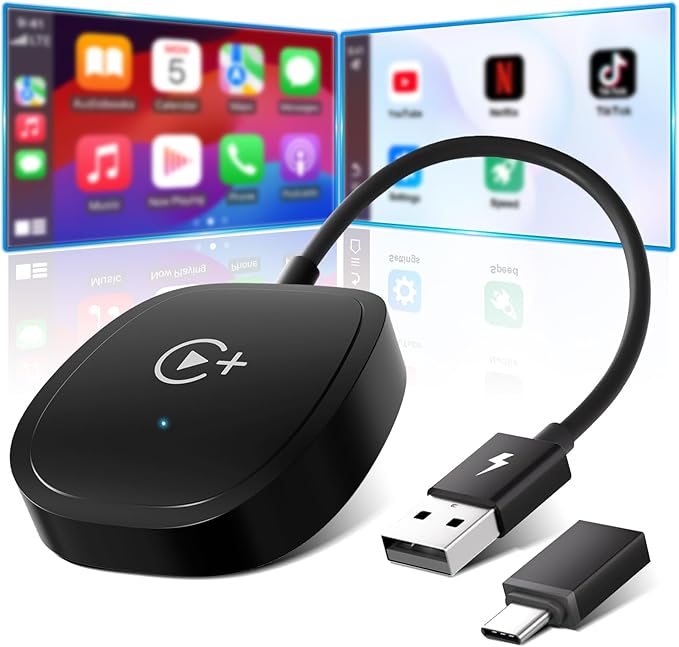 XHU Wireless CarPlay Adapter, CarPlay Wireless Adapter Supports Netflix, YouTube, and TikTok Stream Media Play, for OEM Wired CarPlay to Wireless Dongle, Only Fits for iOS 10+ Phone & Cars from 2016