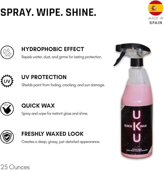 Uku Quick Wax – Instant High-Gloss Spray Car Wax, Easy Spray-On Wipe-Off Paint Sealant & Water Repellent – 25 fl oz
