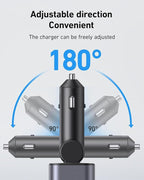 2Pack iPhone Car Charger Retractable Fast Phone Chargers, 4 in 1 Car Charger Cigarette Lighter Adapter with 2 Cables 30 Inch and 2 USB Ports, for iPhone 17/16/15/14/13/Pro, Gifts for Women Men