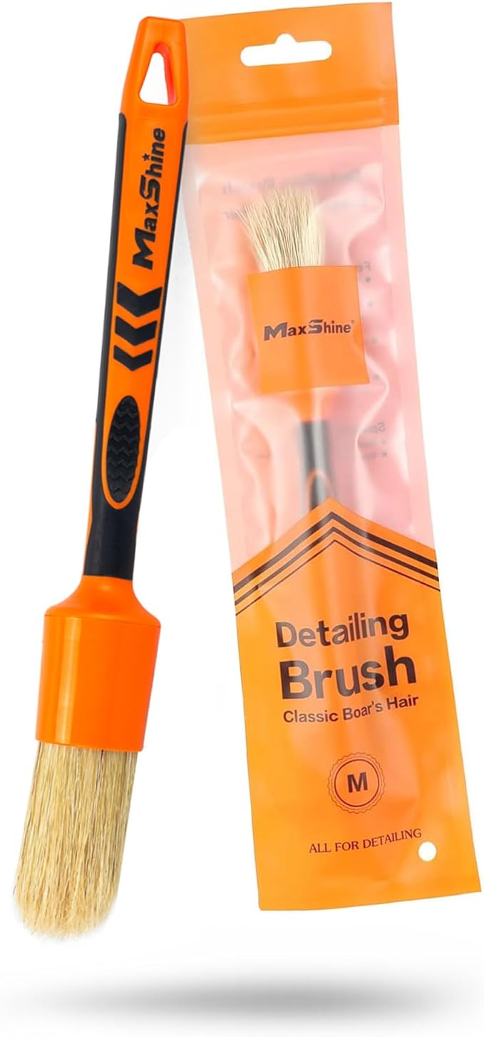 Maxshine Medium #12 Universal Detailing Brush – Classic Boar’s Hair Bristles, Soft & Durable – Professional Brush for Interior, Exterior, Leather Seats, Engine Bay & Wheels