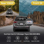 Fitcamx Front 2K+Rear 1080P Dash Cam Adapts for Volkswagen Tiguan 2024-2026 MK3 (Grey), OEM Style, Dual HD Video, WiFi & APP, Loop Recording, Parking Mode, Easy to Operate, 64GB Card