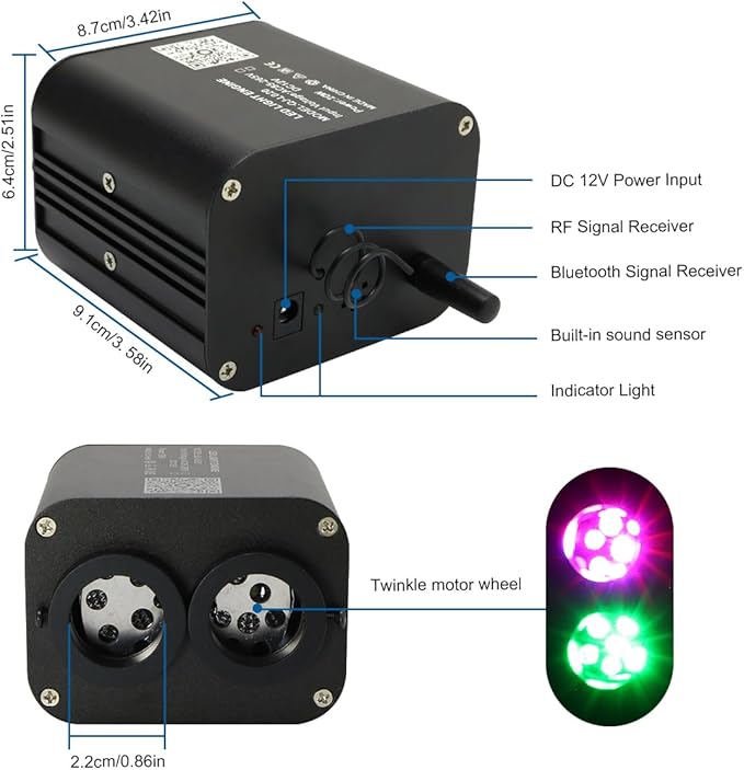 AKEPO 20W Twinkle Dual-Head Dual Color Fiber Optic Lights, Fiber Optic Star Ceiling Light Kit Sound Activated APP Remote Control for Car Starlights Headliner/Home 800pcs 13.1ft/4m Fiber Strands