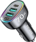 Car Charger USB C, 4 Port 70W Super Fast Charging for iPhone 17 Car Adapter, Dual PD 35W Type C & QC 3.0 USB A Multiport Car Cigarette Lighter Accessories for iPhone 16 15 14 13 12, iPad, Galaxy S26
