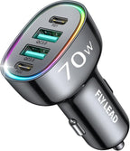Car Charger USB C, 4 Port 70W Super Fast Charging for iPhone 17 Car Adapter, Dual PD 35W Type C & QC 3.0 USB A Multiport Car Cigarette Lighter Accessories for iPhone 16 15 14 13 12, iPad, Galaxy S26