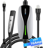 Portable Level 1/2 EV Charger for Tesla, 12A/16A, Electrical Car Mobile Charger 25FT Extension Cable with 240V NEMA 6-20 Plug, 120V NEMA 5-15 Adapter, NACS Home Wall Connector for Tesla Model-Y/3/S/X
