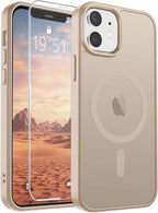 SUPFINE Magnetic for iPhone 12 Mini Case & iPhone 13 Mini Case with Screen Protector (Compatible with MagSafe) (Military Grade Drop Protection) Translucent Matte Shockproof Phone Cover,Desert Gold