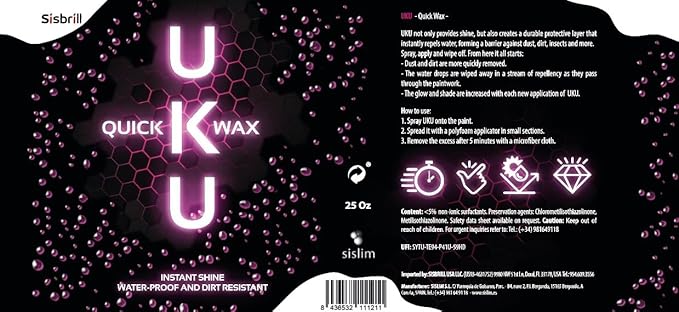 Uku Quick Wax – Instant High-Gloss Spray Car Wax, Easy Spray-On Wipe-Off Paint Sealant & Water Repellent – 25 fl oz
