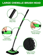53" 15° Curved Car Wash Brush with Long Handle High Density Chenille Soft Bristle Brush Head Suitable for Cleaning Detail Roof Wheel Windshields Truck SUV RV Window