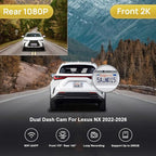 Fitcamx Front 2K+Rear 1080P Dash Cam Adapts for Lexus NX 2022-2026 & NX Hybrid 350 250 350h 450h, OEM Look, 2 Channel HD Video, WiFi & APP, Loop Recording, Collision Sensor, Easy to Use, 64GB Card