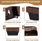 HARFINGTON 2pcs Car Seat Gap Filler Organizer 10.2 x 6.5 x 3.1 Inch ABS+Leather Universal Car Organizer Storage Box Between Seat and Console (Left+Right) with Cup Holders for Phone, Brown