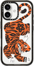 CASETiFY Impact Case for iPhone 16 [Slim / 8.2 ft. 4X Military Grade Drop Protection/Compatible with Magsafe] - Fierce Tiger - Clear Black