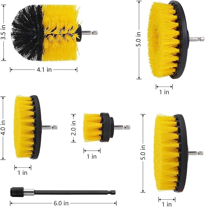 Drill Brush Attachment Set Power Scrubber Wash Cleaning Brushes Tool Kit With Extension For Clean Car Wheel Tire Glass Windows(4inch)