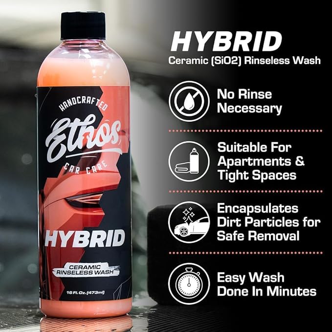 Ethos Hybrid Ceramic Rinseless Car Wash - Spot Free Rinse for Cars Waterless Wash - No Rinse Wash - Spot Free Car Wash - 2 Pack (16oz)