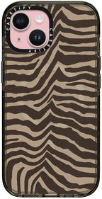 CASETiFY Impact Case for iPhone 15 [8.2ft 4X Military Grade Drop Protection/Compatible with Magsafe] - Zebra-Brown - Clear Black