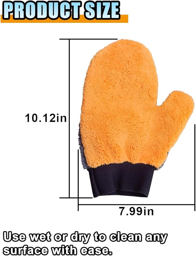 2PCS Coral Fleece Car Wash Mitts, No Scratch Microfiber Wash Mitt Car Cleaning Glove with Thumb, Reusable Dusting Mitt with Elastic Wrist Cuff for Car Washing and Detailing (Thumb Glove)