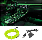 EL Wire LED Strip Lights, USB Auto Neon Light Strip with Sewing Edge, 16FT Electroluminescent Car Ambient Lighting Kit with Fuse Protection, Car Decoration Accessory (Green/16FT)