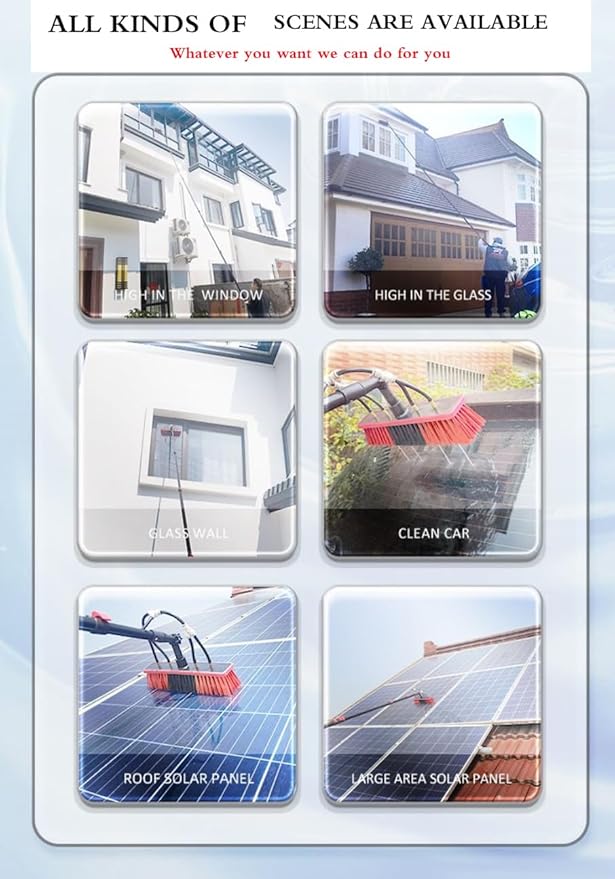 Water Fed Telescopic Pole with Brush for Solar Panel & Window Cleaning - Ideal for Trucks, Vans, Glass - Efficient Water Fed System for a Spotless Shine