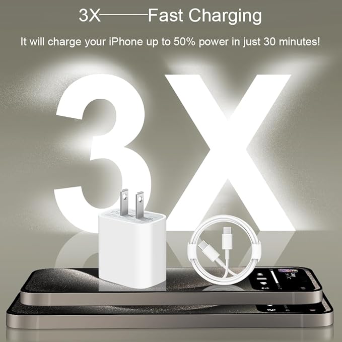 iPhone 17 16 15 Charger Fast Charging 2+2Pack 20W USB C Wall Charger with 6FT Fast Charging Cable Compatible with iPhone 17/17 Air/17 Pro/17 Pro Max/iPhone 16/15 Series, iPad Pro/AirPods