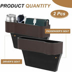 HARFINGTON 2pcs Car Seat Gap Filler Organizer 10.2 x 6.5 x 3.1 Inch ABS+Leather Universal Car Organizer Storage Box Between Seat and Console (Left+Right) with Cup Holders for Phone, Brown