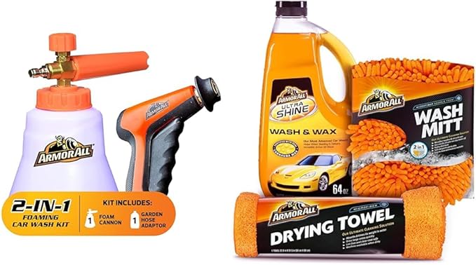 Armor All 2-in-1 Foam Cannon Kit, Includes Foam Cannon,Foam Applicator and Ergonomic Adaptor Car Wash Kit, Includes Car Wash Soap, Wash Mitt & Microfiber Towel (3 Piece Kit)