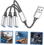 Portable USB Power Splitter Cable Male to Female Ports Compact USB Hub with Over Over-Voltage Protection for Laptop Car and Computer Use