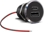 12V USB Outlet All-Aluminum QC 3.0 USB-A & USB-C PD3.0 Dual Fast Car Charger Socket, Recessed Mount Car USB Port for Car Truck Boat RV Camper Van Trailer (Small Version)
