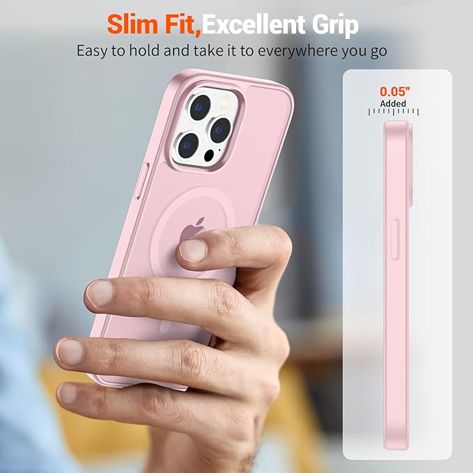 SUPFINE Magnetic for iPhone 12 Pro Max Case with Screen Protector (Compatible with MagSafe) (Military Grade Drop Protection) Translucent Matte Shockproof Phone Cover,Light Pink