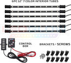 LEDGlow 6pc Multi-Color LED Interior Footwell Underdash Neon Light Kit for Cars & Trucks - 7 Solid Colors - 7 Patterns - Music Mode - Auto Illumination - Universal - Includes 12" Tubes & Control Box