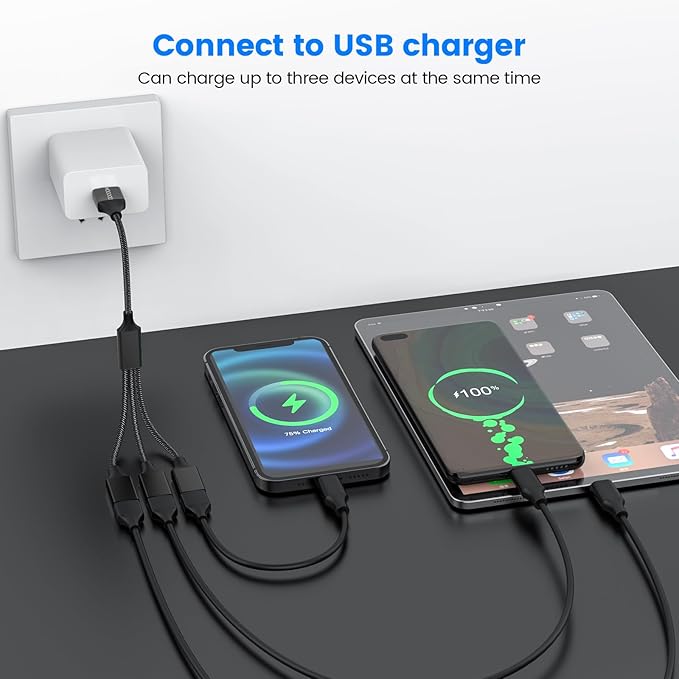 MOGOOD USB 3 Port Splitter Cable, USB Type B Splitter 1 Male to 3 Female USB 2.0 Adapter Power Cord Extension Hub for Charging/Data Transfer/Laptop/Mac