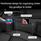 Car Seat Gap Filler Organizer with Cup Holders, Seat Gap Storage Box for Drinks, Phones, Keys, Sunglasses, Cards, and Small Essentials (Beige, Driver's + Passenger Seat)