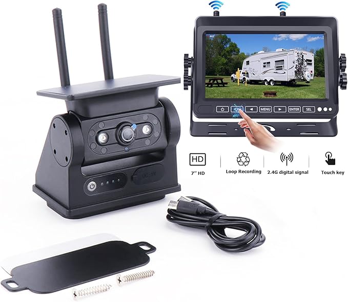 Magnetic RV Backup Camera 1080p HD 7-inch Install-Free Trailer Hitch Solar Wireless Back up Camera 10000mah Battery,Night Vision Trucks,RVs, Trailers, Vans Tow (Magnetic Camera with7‘’ Monitor)